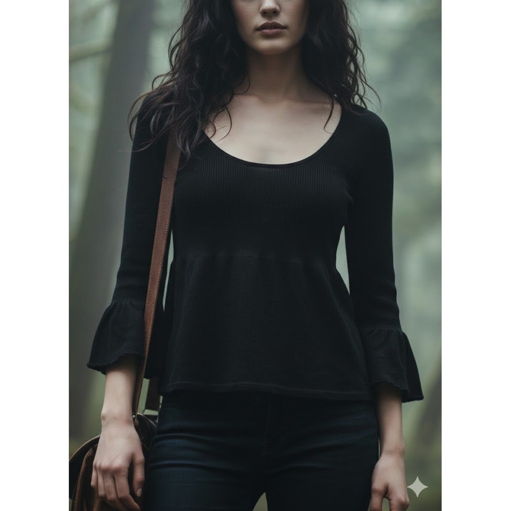Vtg Y2K Cotton Silk Babydoll Top Sz S Black Empire Waist Twilight Elena Gilbert‎